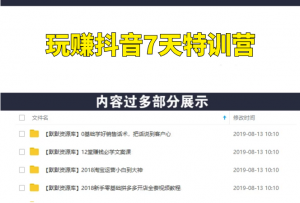 玩赚抖音7天特训营，短视频赚钱风口日赚3W+（附全套资料+软件）-多课资源站