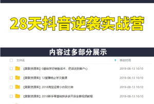28天抖音逆袭实战营，从0学习抖音2个月，每天几小时 快速开启副业月入2W+-多课资源站
