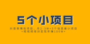 抖音表情包项目，月2-3W+3个信息差小项目+短视频培训变现年赚100W+-多课资源站