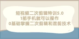短视频二次剪辑特训5.0，1部手机就可以操作，0基础掌握二次剪辑和混剪技术-多课资源站