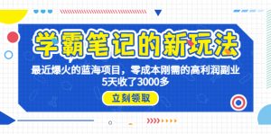 学霸笔记新玩法，最近爆火的蓝海项目，0成本高利润副业，5天收了3000多-多课资源站