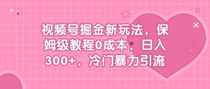 视频号掘金新玩法，保姆级教程0成本，日入300+，冷门暴力引流-多课资源站