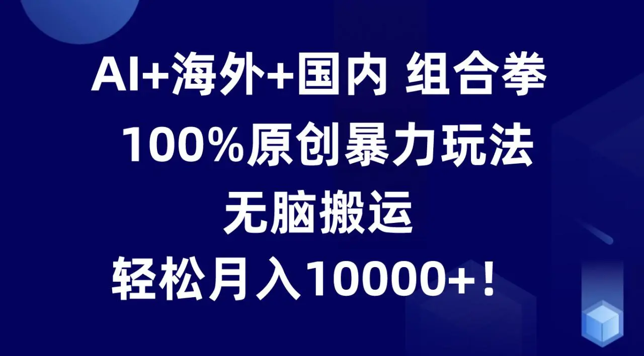 AI 海外 国内组合拳，100%原创暴力玩法，无脑搬运，轻松月入10000 ！-多课Ai资源库
