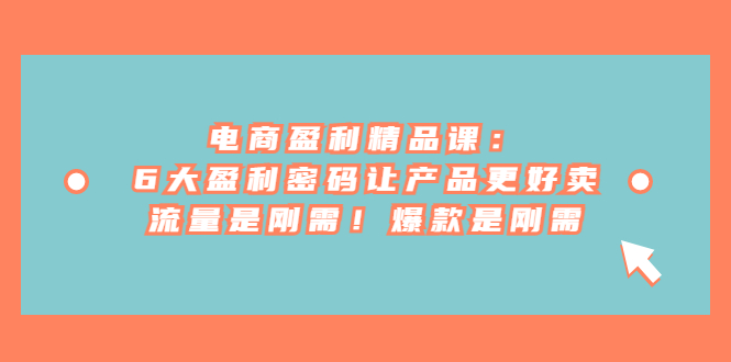 电商 盈利精品课：6大盈利 密码让产品更好卖，流量是刚需！爆款是刚需-多课资源站
