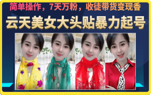 美女大头贴暴力起号教学，简单操作，7天万粉，收徒带货变现香-多课资源站
