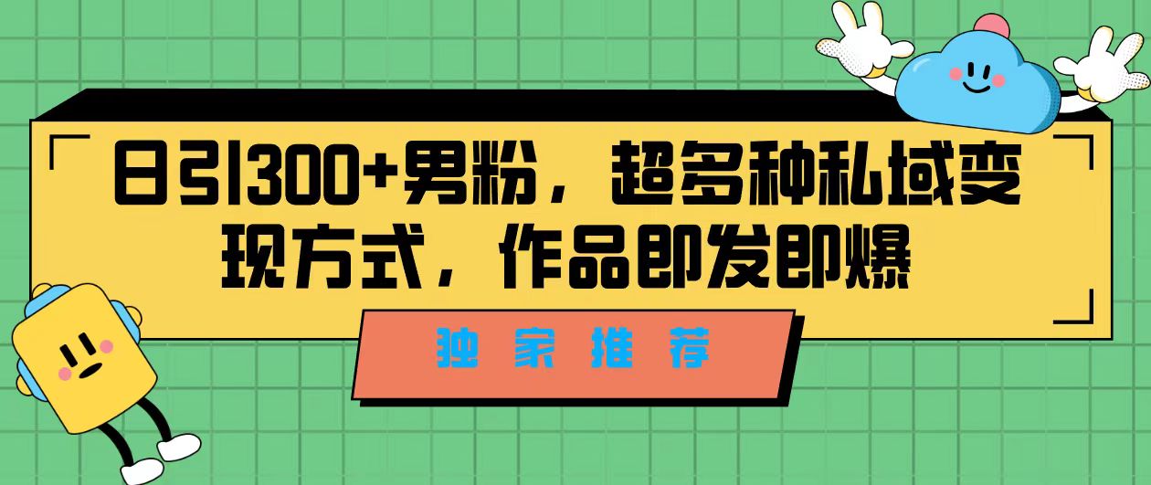 独家推荐！日引300+男粉，超多种私域变现方式，作品即发即报-多课资源站