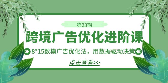 跨境广告·优化进阶课·第23期，8*15数模广告优化法，用数据驱动决策-多课资源站