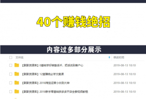 0成本6周掌控40个赚钱绝招，在家年入10万-多课资源站