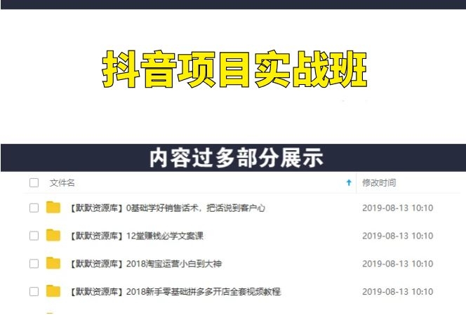 抖音项目实战班，每天佣金10000+-多课资源站