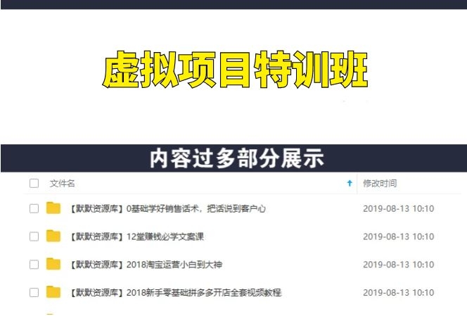 虚拟项目特训班,按照特训班课程操作 一个月至少盈利1万+(全年班)-多课资源站
