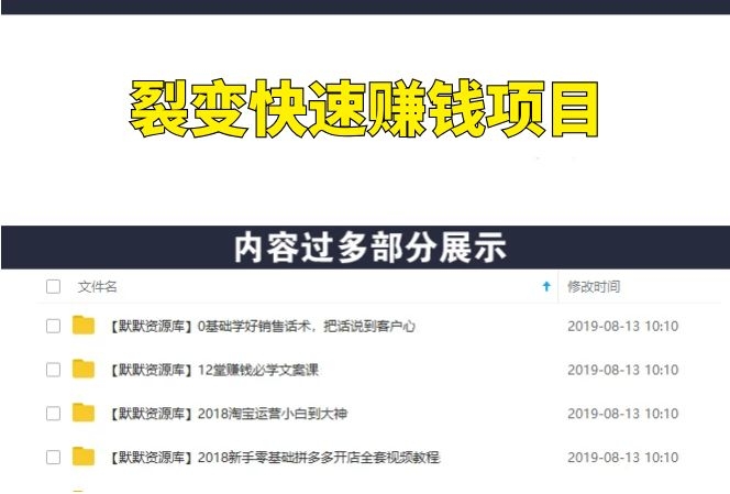 精准流量长期裂变快速赚钱项目：每天3小时 新手月赚两万+也毫无压力-多课资源站