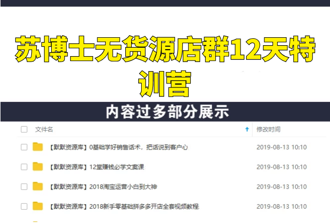 苏博士无货源店群12天特训营：单店铺轻松月入6000+-多课资源站