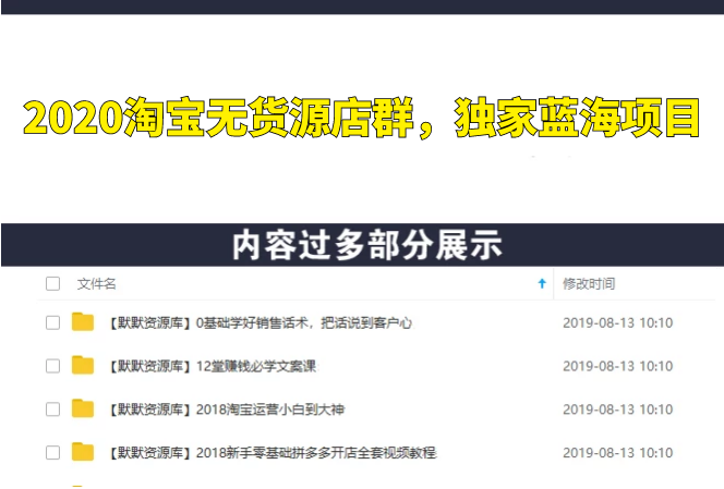 2020淘宝无货源店群，独家蓝海项目-多课资源站
