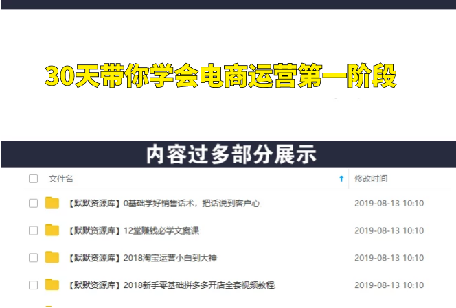 30天带你学会电商运营第一阶段：店铺从0开始出单（10大章节）-多课资源站