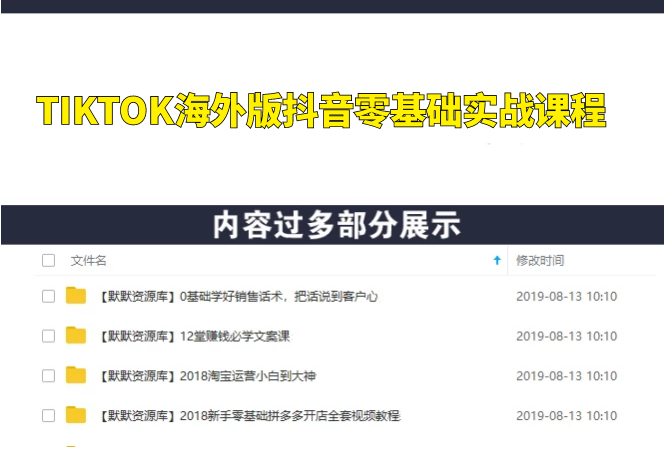 TIKTOK海外版抖音零基础实战课程第1期，全面掌握TIKTOK基础运营方法-多课资源站