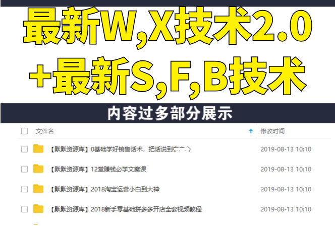 最新W,X技术2.0+最新S,F,B技术（全套课程）详细目录点击查看-多课资源站