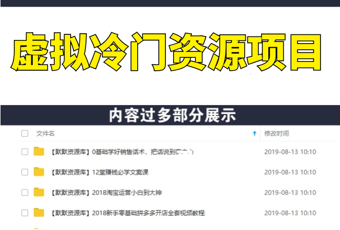 虚拟冷门资源项目2.5(冷门&代理玩法) 精准引流实操日赚1000+(完结)-多课资源站