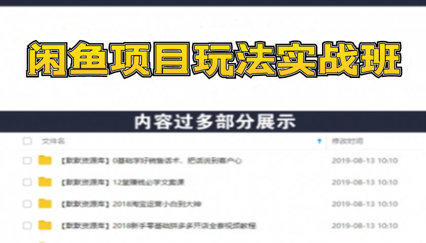 闲鱼项目玩法实战班第13期:从0到N+方法,全程直播 现场演练(全套无水印)-多课资源站