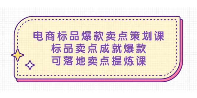 电商标品爆款卖点策划课，标品卖点成就爆款，可落地卖点提炼课-多课资源站